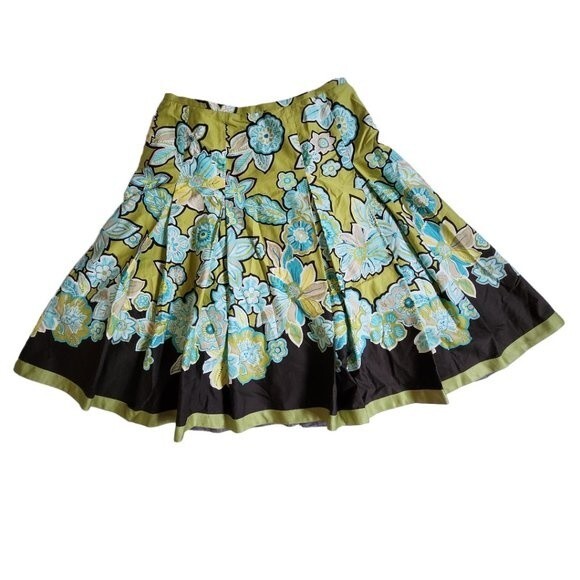 Talbots Collection black blue green floral pleated a line skirt sz 10 - Picture 1 of 10